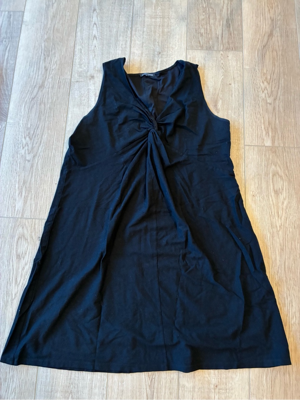 Eileen Fisher Black Twist-Front Sleeveless Dress V Neck mini relaxed minimal L